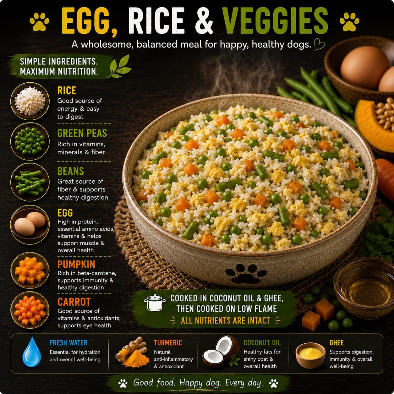 Egg, Rice & Veggies, freshly prepared pet meal